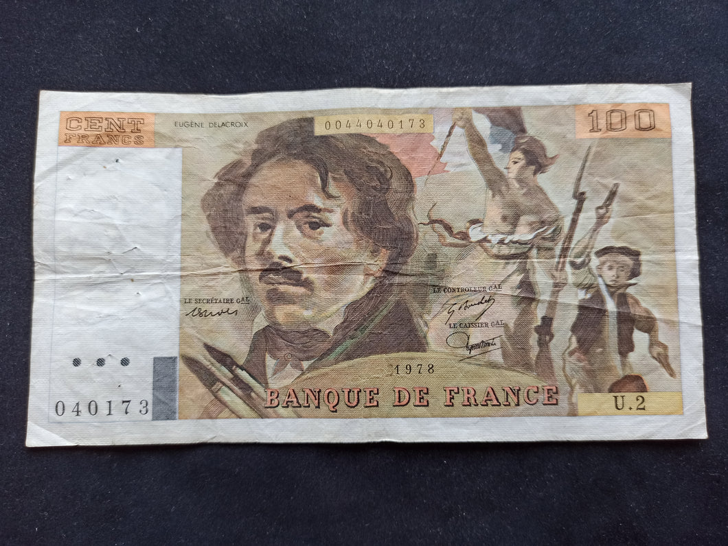 100 Francs Delacroix 1978 Alphabet U 2 (f68)