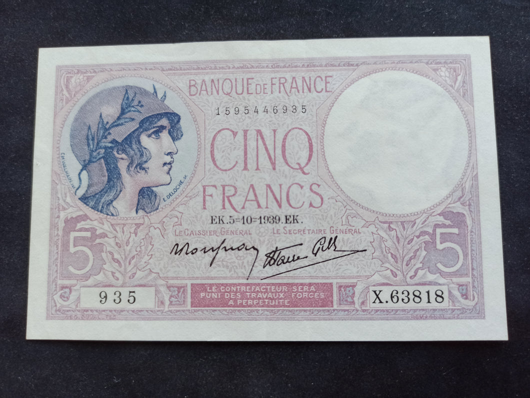 5 Francs Violet (5-10-1939)