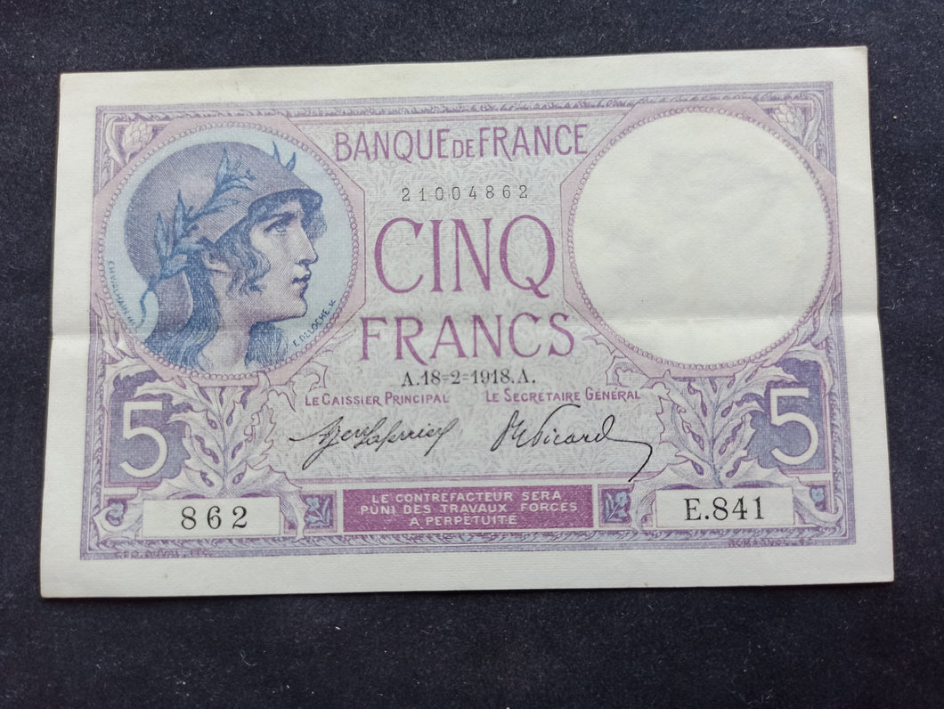 5 Francs Violet (18-2-1918) Qualité