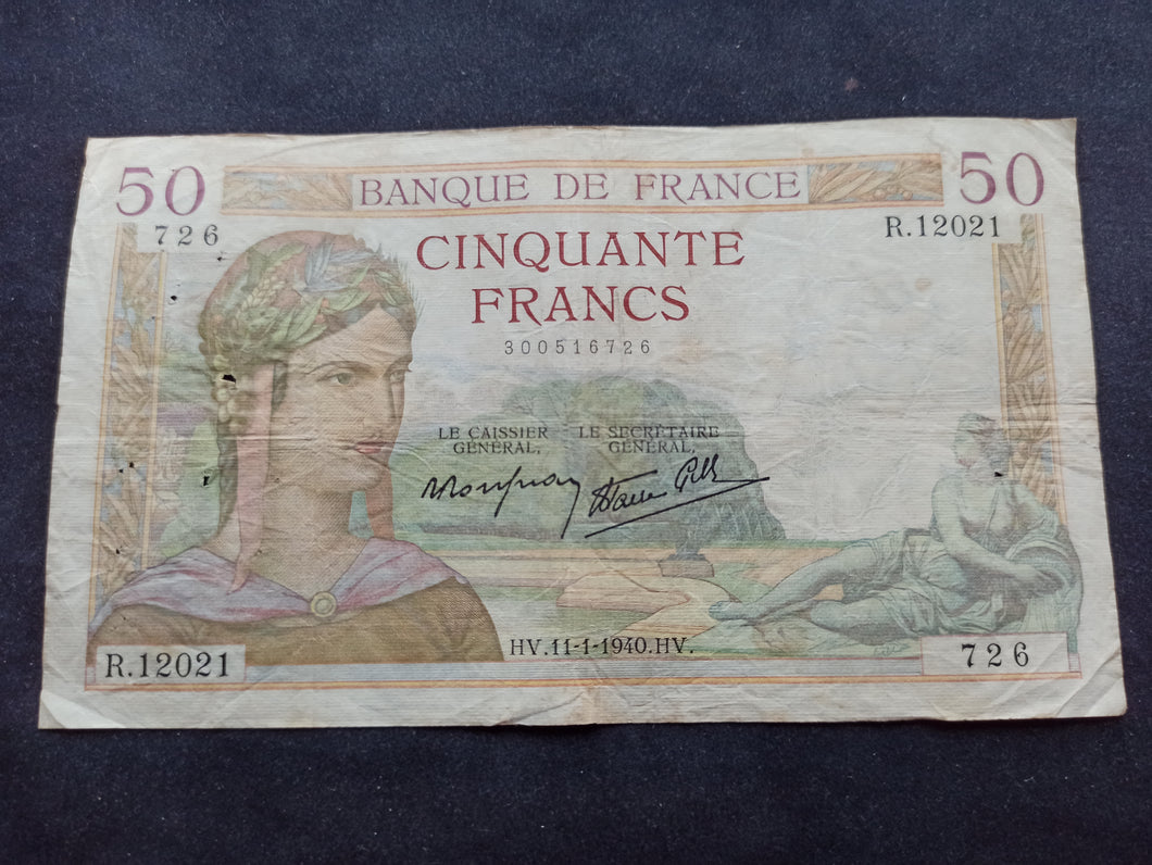 50 Francs Cérès (11-1-1940)