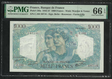 Charger l&#39;image dans la galerie, France : 1000 Francs Minerve 23-8-1945 ; PMG : Gem UNC 66 (Ref 1948)
