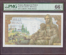 Charger l'image dans la galerie, France : 1000 Francs Demeter 1942 ; Pick 102 PMG : Gem UNC 66 (Ref 4151)
