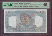 Charger l'image dans la galerie, France : 1000 Francs Minerve 1946 ; Pick 130a PMG : XF 45 (Ref 4155)
