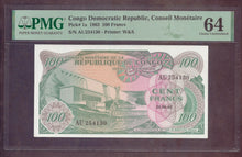 Charger l'image dans la galerie, Congo : 100 Francs 1963 ; Pick 1a ; PMG : Choice UNC 64 (Ref 4107)
