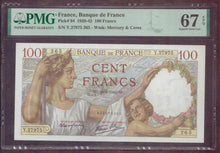 Charger l'image dans la galerie, France : 100 Francs Sully 1942 ; Pick 94 PMG : Superb Gem UNC 67 (Ref 4153)

