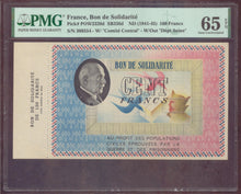 Charger l'image dans la galerie, France : 100 Francs Solidarité 1941-45 ; Pick SB336d PMG : Gem UNC 65 (Ref 4146)

