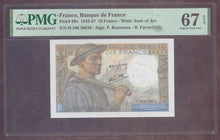 Charger l'image dans la galerie, France : 10 Francs Mineur 1945 ; Pick 99e ; PMG :  Superb Gem UNC 67 (Ref 4132)
