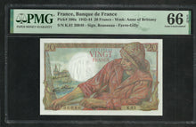 Charger l&#39;image dans la galerie, France : 20 Francs Pêcheur 28-1-1943 ; PMG : Gem UNC 66 ; EPQ (Ref 1970)
