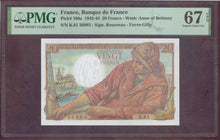 Charger l'image dans la galerie, France : 20 Francs Pêcheur 1943 ; Pick 100a PMG : Superb Gem 67 (Ref 4156)
