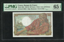Charger l&#39;image dans la galerie, France : 20 Francs Pêcheur 28-1-1943 ; PMG : Gem UNC 65 ; EPQ (Ref 1968)
