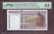 Charger l'image dans la galerie, West Africa : 2500 Francs 1994 C ; Pick 312Cc PMG : Choice UNC 64 (Ref 4172)
