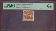Charger l'image dans la galerie, Morocco : 2 Francs 1944 ; Pick 43 ; PMG : Choice UNC 64 (Ref 4112)
