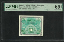 Charger l&#39;image dans la galerie, France : 2 Francs 1944 Allied Military ; PMG : Gem UNC 65 ; EPQ (Ref 1983)
