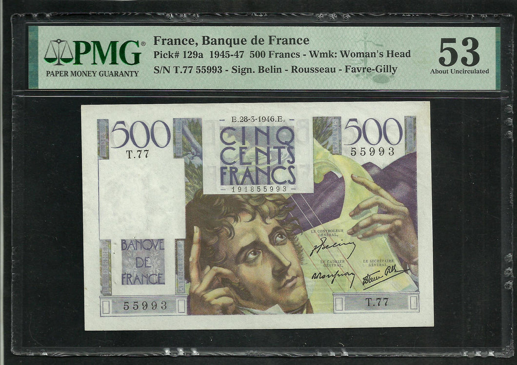 France : 500 Francs Chateaubriand 1946 ; PMG : About UNC 53 ; EPQ (Ref 1971)