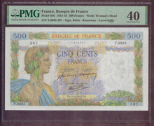 Charger l'image dans la galerie, France : 500 Francs Paix 1942 ; Pick 95b ; PMG : XF 40 (Ref 4135)
