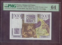Charger l'image dans la galerie, France : 500 Francs  1946 ; Pick 129a ; PMG : Choice UNC 64 (Ref 4123)
