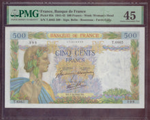 Charger l'image dans la galerie, France : 500 Francs Paix 1942 ; Pick 95 b ; PMG : Choice XF 45 (Ref 4138)

