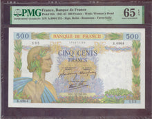 Charger l'image dans la galerie, France : 500 Francs Paix 1942 ; Pick 95b ; PMG : Gem UNC 65 (Ref 4142)
