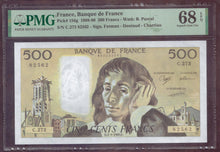 Charger l'image dans la galerie, France : 500 Francs Pascal 1988 ; Pick 156g PMG : Superb Gem UNC 68 (Ref 4171)
