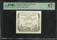 Charger l&#39;image dans la galerie, France : Assignat 50 Sols 1793 ; PMG : Superb Gem 67 UNC ; EPQ (Ref 1978)
