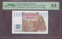 Charger l'image dans la galerie, France : 50 Francs Verrier 1946 ; Pick 127a ; PMG : Choice UNC 64 (Ref 4140)
