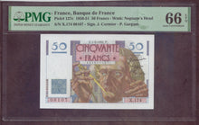 Charger l'image dans la galerie, France : 50 Francs Verrier 1951 ; Pick 127c ; PMG : Gem UNC 66 (Ref 4139)
