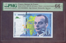 Charger l'image dans la galerie, France : 50 Francs Exupéry 1999 ; Pick 157Ad ; PMG : Gem UNC 66 (Ref 4129)
