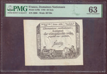 Charger l'image dans la galerie, France : 50 Sols 1793 ; Pick A70b PMG : Choice UNC 63 (Ref 4158)
