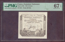 Charger l'image dans la galerie, France : 50 Sols 1793 ; Pick A70b PMG : Superb Gem UNC 67 (Ref 4161)
