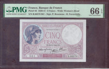 Charger l'image dans la galerie, France : 5 Francs Violet 1940 ; Pick 83 PMG : Gem UNC 66 (Ref 4149)
