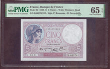 Charger l'image dans la galerie, France : 5 Francs Violet 1940 ; Pick 83 ; PMG : Gem UNC 65 (Ref 4137)
