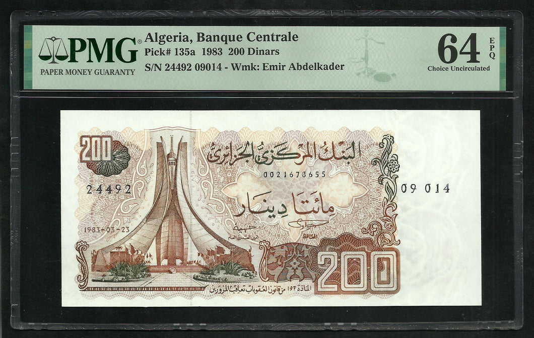 Algeria : 200 Dinars 1983 ; PMG : Choice UNC 64 ; EPQ