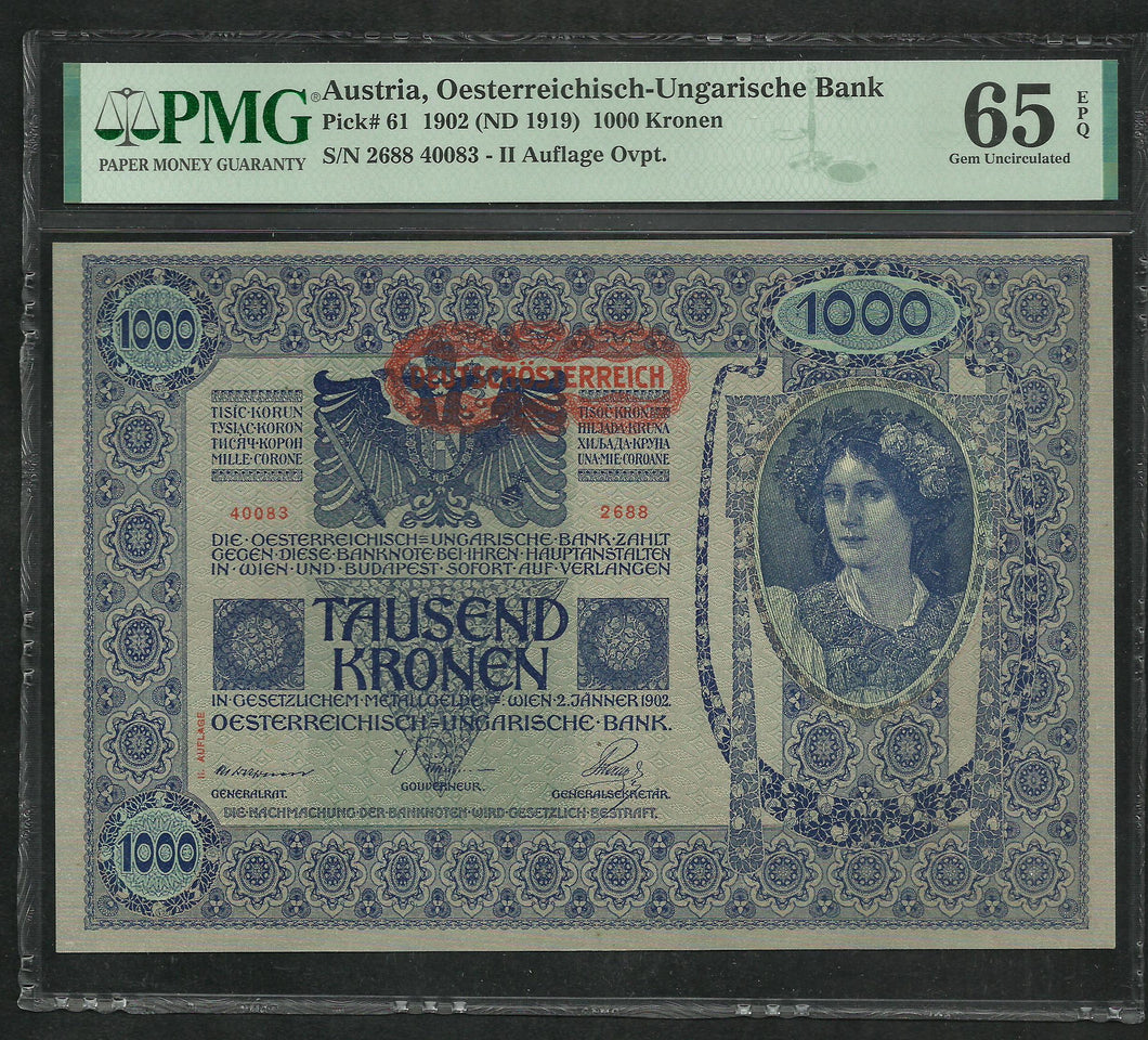 Austria : 1000 Kronen 1902 ; PMG : Gem UNC 65 (Ref 2340)