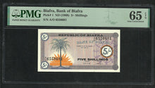 Charger l&#39;image dans la galerie, Biafra : 5 Shillings 1968 ; PMG : Gem UNC 65 (Ref 2334)
