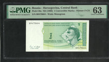 Charger l&#39;image dans la galerie, Bosnia : 1 Convertible Marka 1998 ; PMG : Choice UNC 63 (Ref 2335)
