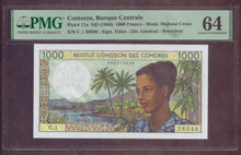 Charger l'image dans la galerie, Comoros : 1000 Francs 1986 ; Pick 11a ; PMG : Choice UNC 64 (Ref 4185)
