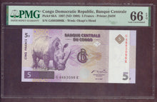 Charger l'image dans la galerie, Congo : 5 Francs 1997 ; Pick 86A ; PMG : Gem UNC 66 (Ref 4197)
