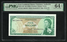 Charger l&#39;image dans la galerie, East Caribbean 5 Dollars 1965 ; PMG : Choice UNC 64 ; EPQ
