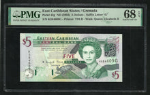 Charger l&#39;image dans la galerie, East Caribbean / Grenada : 5 Dollars 2003 P42g ; PMG : Superb Gem UNC 68 ; EPQ
