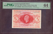 Charger l'image dans la galerie, French Equatorial Africa : 5 Fr 1944 ; Pick 15d ; PMG : Choice UNC 64 (Ref 4186)
