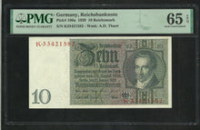 Charger l&#39;image dans la galerie, Germany : 10 Reichsmark 1929 ; PMG : Gem UNC 65 ; EPQ (Ref 155)
