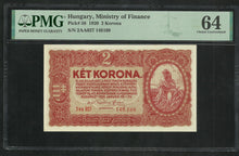 Charger l&#39;image dans la galerie, Hungary : 2 Korona 1920 ; PMG : Choice UNC 64 ; EPQ (Ref 165)
