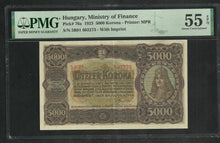 Charger l&#39;image dans la galerie, Hungary : 5000 Korona 1923 ; PMG : About UNC 55 ; EPQ (Ref 1882)
