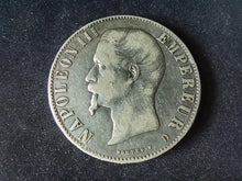 Charger l&#39;image dans la galerie, 5 Francs Argent Napoléon III Tête Nue 1856 D
