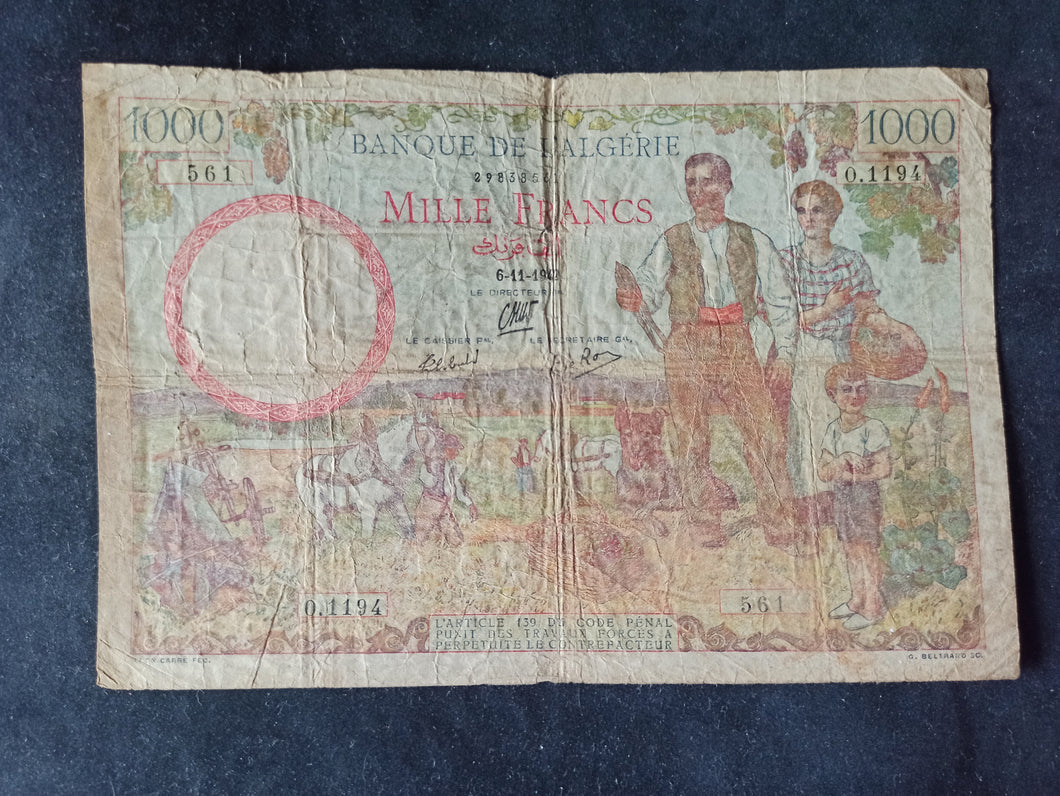 Algérie : 1000 Francs (6-11-1942) (Ref104)
