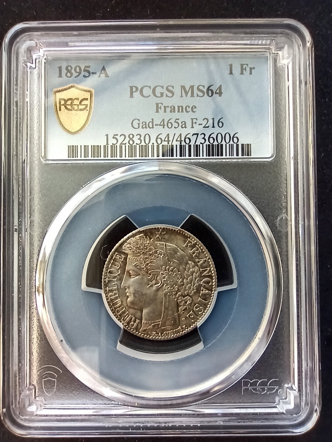 France : 1 Franc Cérès Argent 1895 A ; PCGS : MS 64