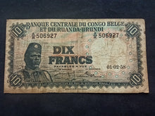 Charger l&#39;image dans la galerie, Congo Belge : 10 Francs 1958  (Ref 254)
