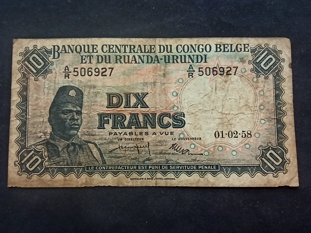 Congo Belge : 10 Francs 1958  (Ref 254)