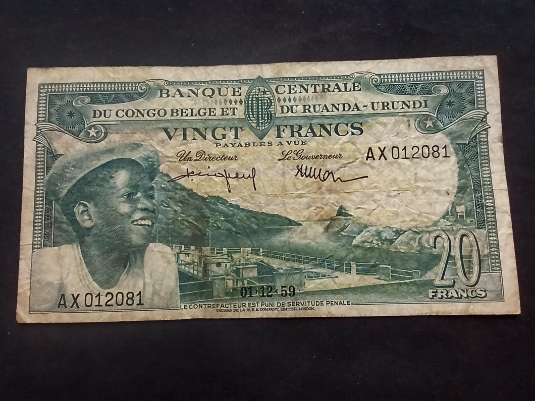 Congo Belge : 20 Francs 1959  (Ref 257)