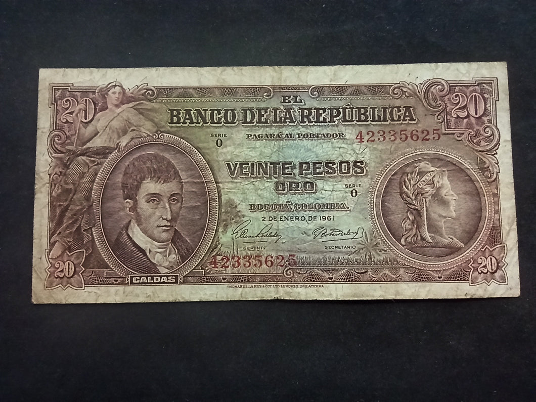 Colombie : 20 Pesos Oro 1961 (Ref 237)